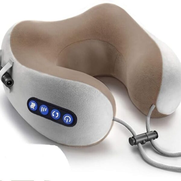 Worldtronics Electric Travel Neck Massage Pillow, U Shaped Memory Foam Kneading Vibration Neck Head Support Pillow, Relief Cervical Pain, For Airplane, Train, Car, Brown