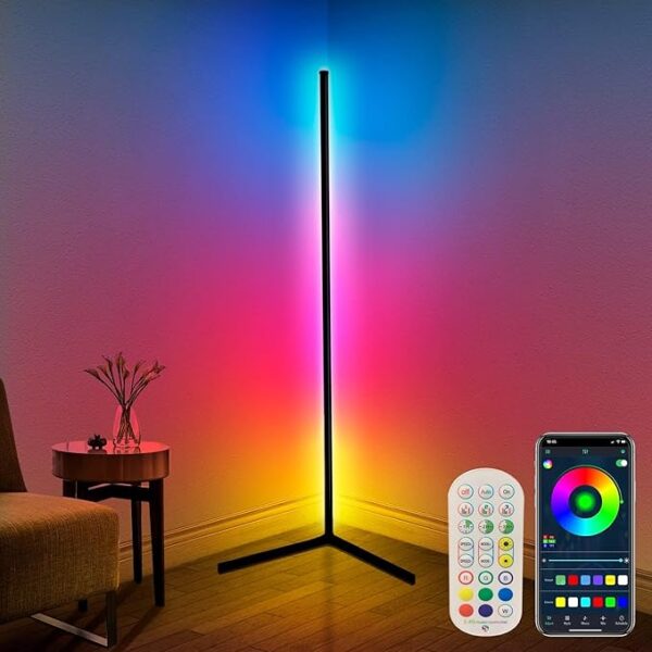 HOUMT Corner Floor Lamp, 65” Color Changing LED Floor Lamp with Music Sync, Modern Lighting Corner Lamp with Remote & App Control, DIY Mode & Timing, RGB Floor Lamp for Living Room Gaming Room