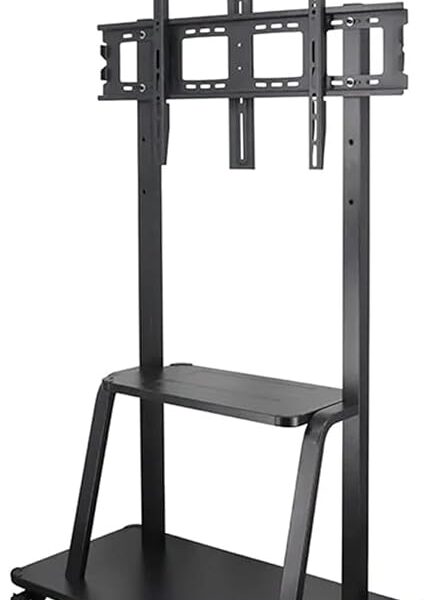 SKY-TOUCH Mobile TV Stand Cart,Rolling TV Stand,32”-70“ Floor TV Mount Stand,Height Adjustable with Lockable Casters,2 Tier AV Shelves for Large Flat Panel LED Screen,Max VESA 600 * 400mm