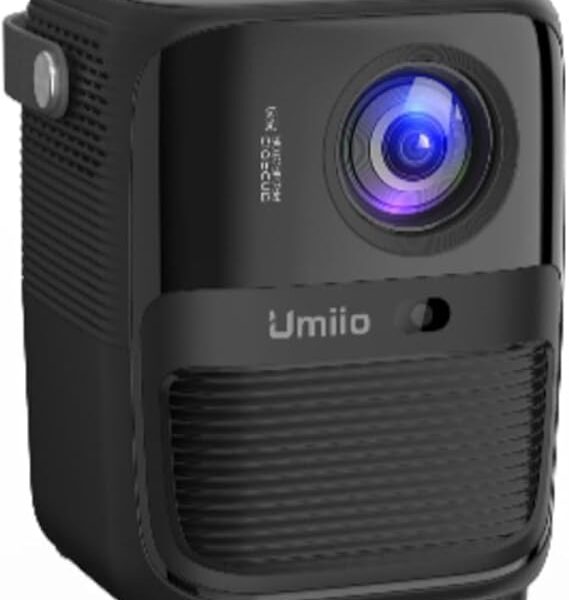 Umiio Q2 Video Projector 5G WiFi Bluetooth Quadrangle Trapezoid 5M Projection Distance 1080P Resolution Portable Outdoor Movie Projector Compatible with Smartphone, HDMI,USB,AV,Fire Stick (Black)