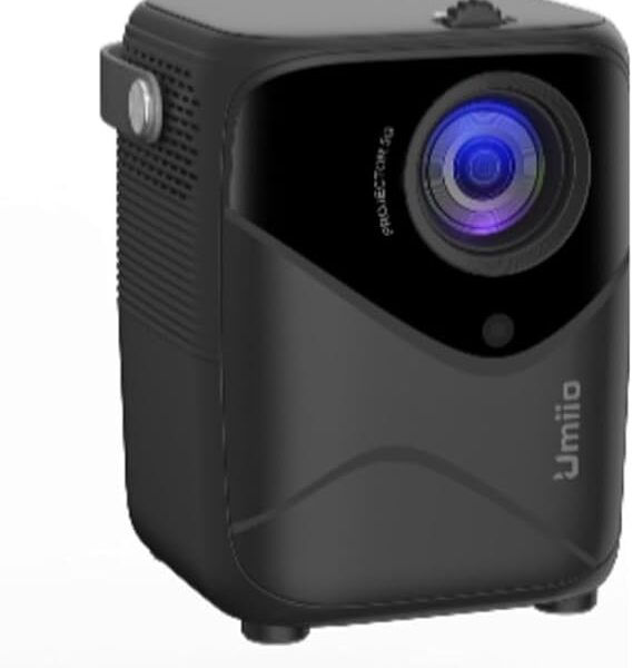 Umiio Q1 Portable Video Projector 2.4/5G WiFi Bluetooth Quadrangle Trapezoid 0.8-5M Projection Distance 1920 * 1080 Resolution Android Projector For Move Music TV Game Casting with Tripod (Black)
