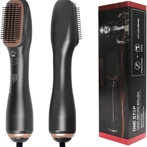 quijbro 3 in 1 Hair Dryer Brush & Straightener Brush, Professional 1200W Powerful Ceramic Tourmaline Ionic Hot Air Brush, 3 Heat/2 Speed Settings One Step Hair Dryer and Styler for All Hair Types