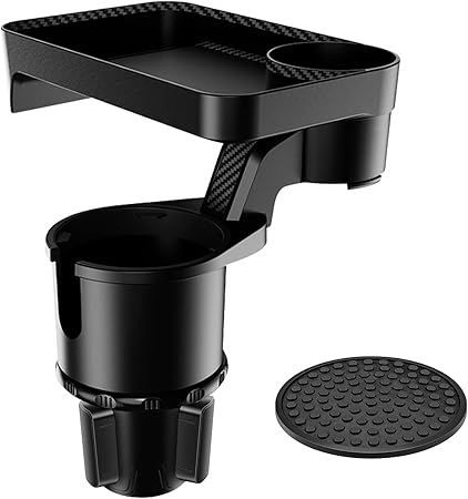 MAKINGTEC Car Cup Holder Expander Tray, Multifunctional 360-Degree Detachable Rotating Dinner Plate, Table Adjustable Base, Drink Coffee Burger Water Cup Rack