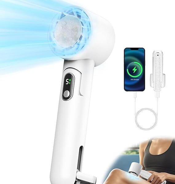 New Upgrade Portable Handheld Fan with Cold Compress Function, Mini Desk Fan, Rechargeable Fan with 5200mAh Battery, LED Digital Display Mini Hand Fan for Travel/Outdoor/Office