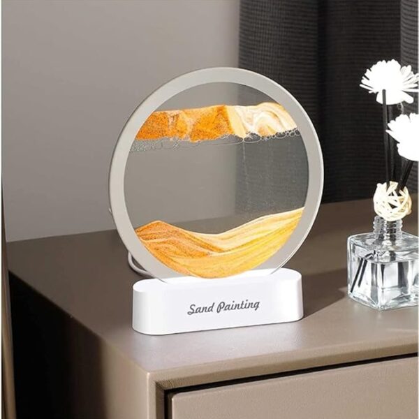3d Quicksand Decor Moving Sand Art Picture With Led Light, Round Glass Quick Sand Painting Table Lamp, 3D Dynamic Sand Art Liquid Motion, Sands Of Time Lamp Colorful Change Quicksand Painting Lamp