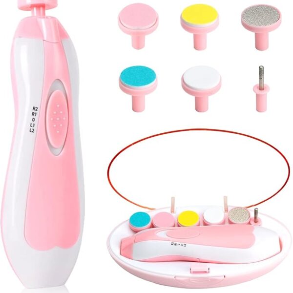 b&k Qunlions life Glopole Baby Nail Trimmer File with Light - Safe Electric Nail Clippers Kit for Newborn Infant Toddler Kids Toes and Fingernails - Care, Polish and Trim - Battery Operated (AA), Pink