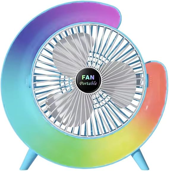 Summer Camping LED Light Air Cooling Colourful Led Fans Usb Battery Power Stand Portable Electric Mini Desktop Fan
