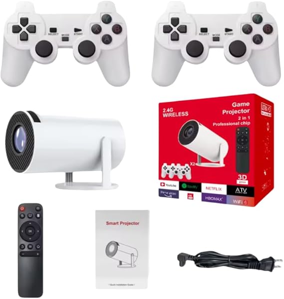 P30MAX HY300 MAX 4K Smart Gaming Projector 36K Games Native 1080P 150 ANSI Lumens Android 11 WiFi Bluetooth Dual Wireless Gamepad بروجيكتور العاب وسينما منزلية 180 درجة دوران