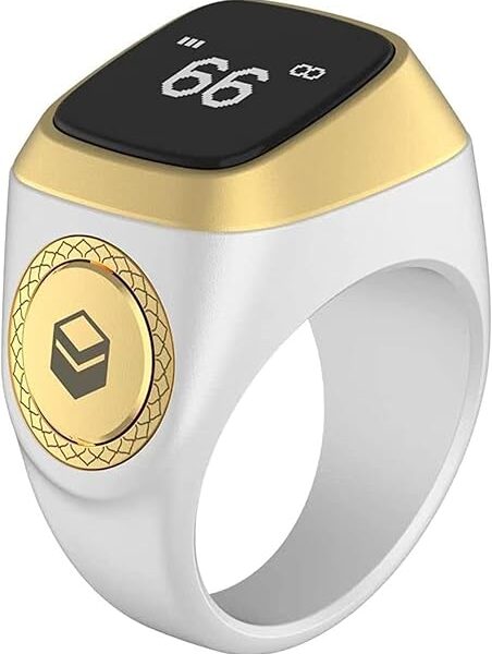 Generic Tasbih Zikr Ring- Muslim Prayer- Prayer Timing Reminder OLED Display Tasbih Counter Smart Ring Wearable Technology Waterproof (White, 20mm), E0120BG