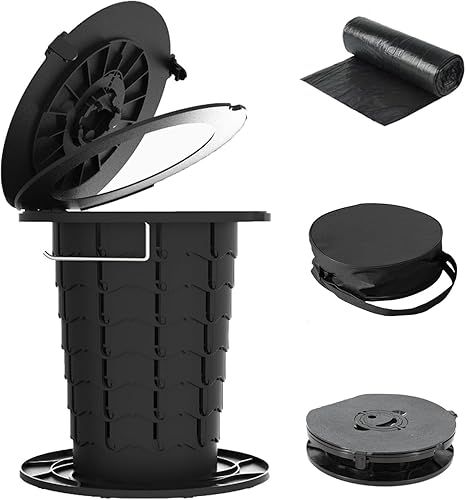 Generic Portable Toilet for Camping, Hiking, Beach, Travel, Emergency Situations, Traffic Jams, Boat. Adjustable Height, Foldable, 330Lbs Capacity, Black, Plastic, Textured Finish