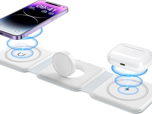 Wireless Charger 3 in 1, Magnetic Foldable Wireless Charging Station for iPhone 13/12/11 Pro Max/X/Xs Max/8/8 Plus, AirPods 3/2/pro, iWatch Series 7/6/5/SE/4/3/2, and Samsung Phones(White), USB