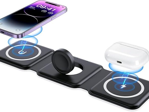 IMPUVERS Wireless Charger 3 in 1, Magnetic Foldable Wireless Charging Station for iPhone 13/12/11 Pro Max/X/Xs Max/8/8 Plus, AirPods 3/2/pro, iWatch Series 7/6/5/SE/4/3/2, and Samsung Phones(Black)