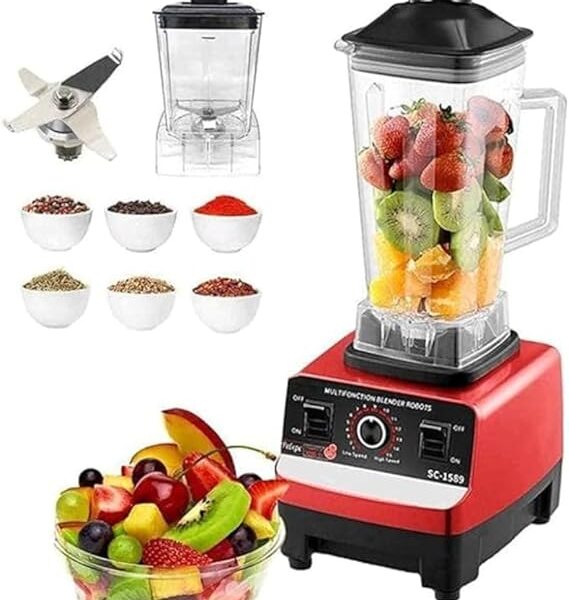 Worldtronics 2-in-1 Heavy Duty 4500W Double Cup Blender – Multifunction Professional Food Processor & Juicer Machine, 2L Capacity, 5-Speed Control, 18000RPM for Smoothies, Sauces & Shakes