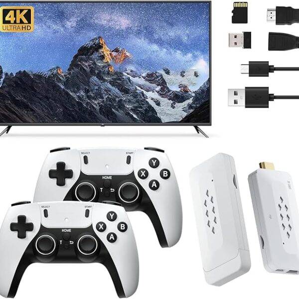 2024 Newest Retro Game Stick – 20,000+ Classic Video Games, 64GB Plug & Play Console with 52 Emulators, Dual 2.4GHz Wireless Controllers, 4K HDMI Output for TV