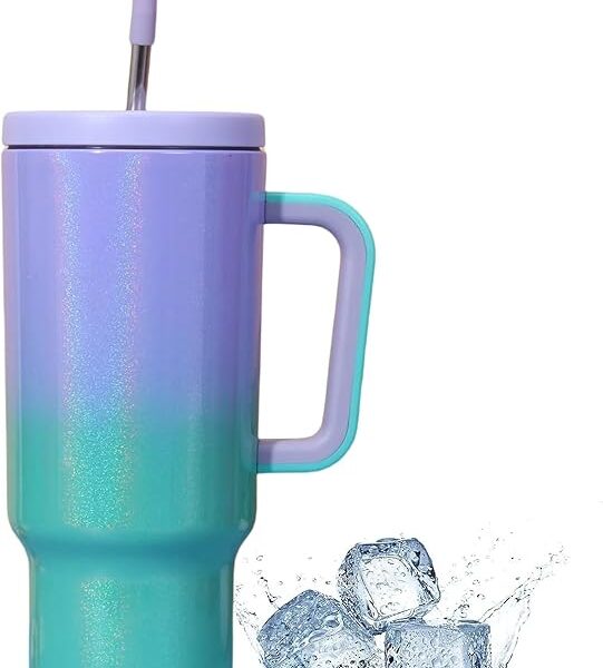 Stainless Steel Double Layer Insulated Travel Tumbler with Spill Resistant Lid and Straw 40oz Vacuum Insulated Water Tumbler for Hot or Cold Beverages Reusable Water Bottle (VIOLET B)