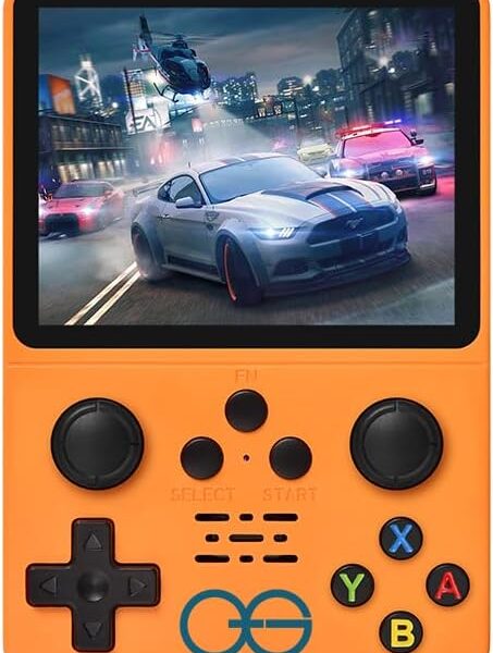 QuantumG - R35S Retro Handheld Game Console with 3.5 Inch IPS HD Display, Linux System, 64GB Inbuilt Games – Compact Pocket Video Game (Yellow)