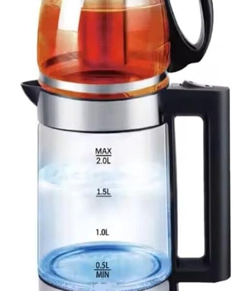 Worldtronics 2-in-1 Electric Kettle with 2.0L Glass Kettle + 1L Teapot with Tea Strainer, Fast Boil Hot Water Boiler, Auto Shut-Off, Transparent Design, Cordless Base, Tea Maker for Home & Office