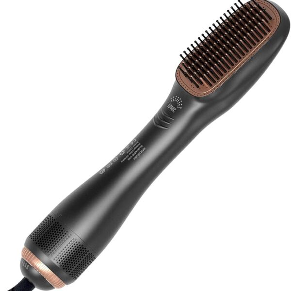 AWH SHIMI 2 In 1 Professional Hair Dryer Brush Negative Ion Blow Dryer Straightening Brush Hot Air Styling Comb Electric Hair Straightener Styler (GOLD)