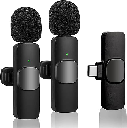 AWH Wireless Lavalier Microphone for Phone (USB-C) - Dual Wireless Microphone for Video Recording, Live Stream, Vlog, Noise Reduction & Plug-Play (No Need App/Bluetooth) - BLACK