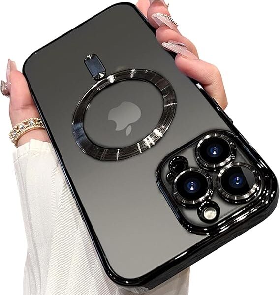 AWH Case Compatible for iPhone 14 Pro Max with Camera Lens Protector (Compatible with MagSafe) Anti-Scratch Shockproof Protective Electroplated iPhone 14 Pro Max Case for Women Men - Black