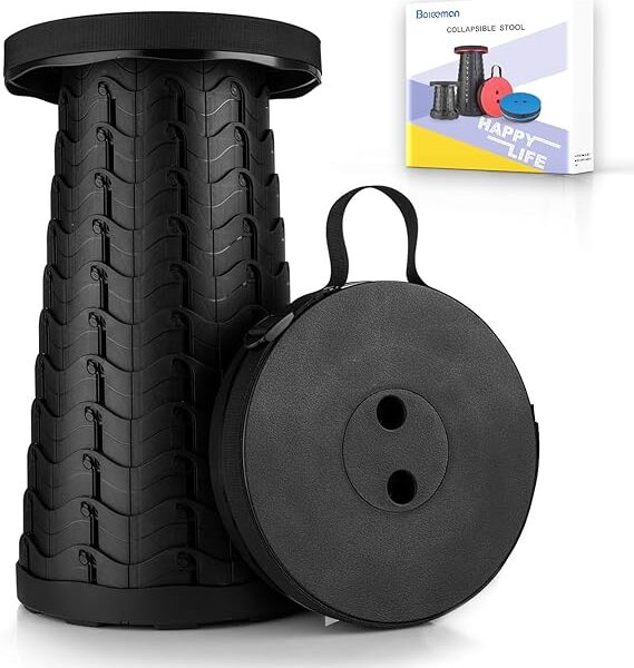 AWH Boreeman Upgraded Folding Stool, Lightweight Yet Sturdy, Load Capacity 400lbs, Portable Collapsible Retractable Stool for Camping Fishing Hiking BBQ (Black)