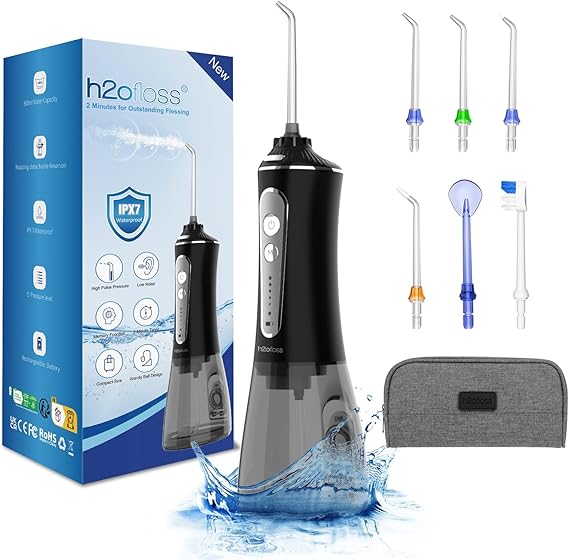 H2ofloss 2023 upgraded whitening water floss, portable and rechargeable, gentle teeth whitening, IPX7 waterproof (P11Black)