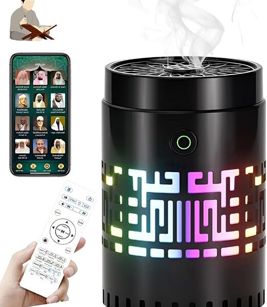 Houmt Bakhoor Burner with Quran Speaker (2 in 1), Mini Incense Burner Aroma Diffuser and Bluetooth Quran Speaker, Rechargeable Electric Bakhoor Burner for Home and Office (Cylindrical Mini)