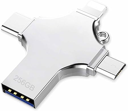 Worldtronics 256GB 4-in-1 USB 3.0 Flash Drive – High-Speed Type-C/Micro/iOS/Android External Storage, Portable Photo Stick for iPhone, iPad, MacBook, Samsung, Laptop, Tablet, PC