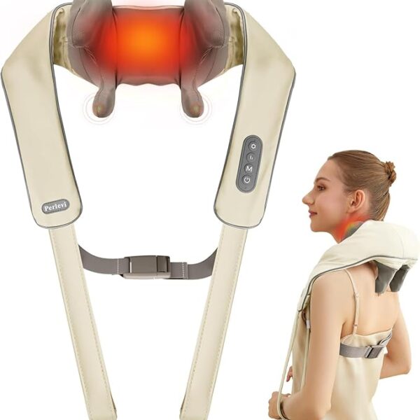 Worldtronics Neck and Shoulder Massager with Heat, 8 Deep Kneading Nodes, Cordless Electric Back Massager, Muscle Pain Relief for Neck, Back, Shoulders, Hands-Free, Gift for Women and Men