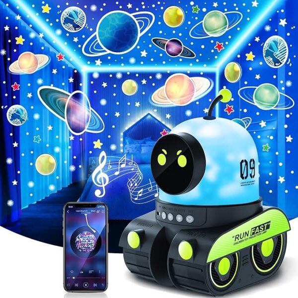 Worldtronics Robot Spacewalker Kids Night Light Projector, 12 Films+Bluetooth Music Kids Night Lights Projector, 360° Rotation Newborn Baby Projector Light