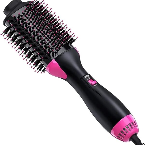 Professional Hot Air Brush, One Step Hair Dryer and Volumizer, Black and Pink,3 heat/cool and 2 speed settings