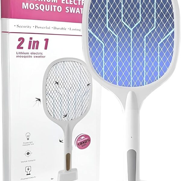 HOUMT 2 in 1 Dual Modes Electric Bug Zapper Racket, Fly Killer Mosquito Killer with Purple Light for Home Fly Swatter Fly Zapper for Bedroom Kitchen Office Mosquito Swatter for Backyard Patio Camping