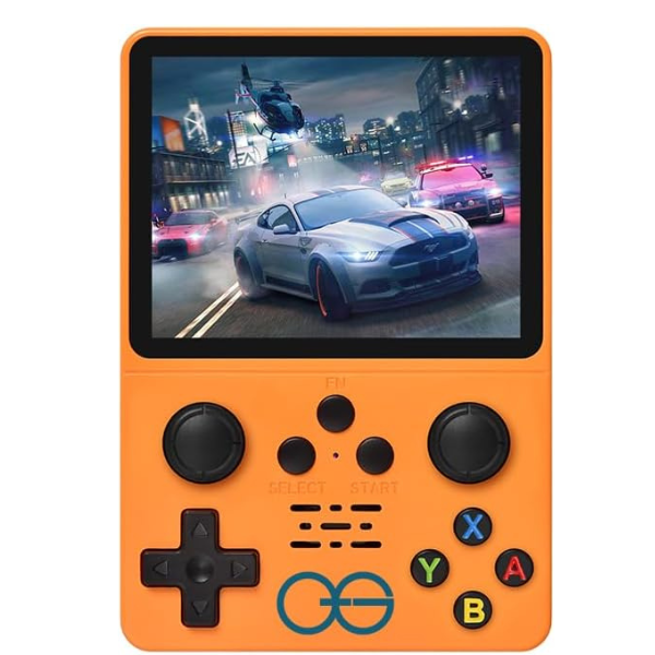 QuantumG - R35S Retro Handheld Game Console with 3.5 Inch IPS HD Display, Linux System, 64GB Inbuilt Games – Compact Pocket Video Game (Yellow)