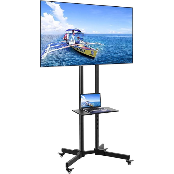 SKY-TOUCH Mobile TV Stand Rolling TV Cart for 32-65 Inch,Height Adjustable Floor TV Stand,Lockable Wheels&Removable Shelf for LCD LED 4K Flat Curved TV,110 lbs,Max VESA 600x400mm,180x76x56cm,Black