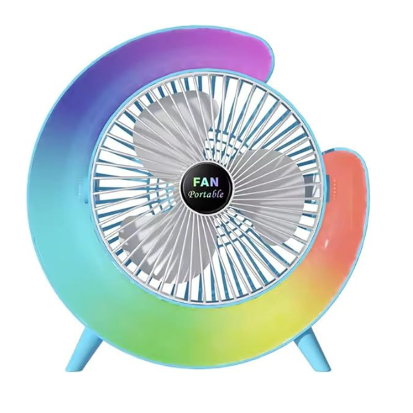 Summer Camping LED Light Air Cooling Colourful Led Fans Usb Battery Power Stand Portable Electric Mini Desktop Fan