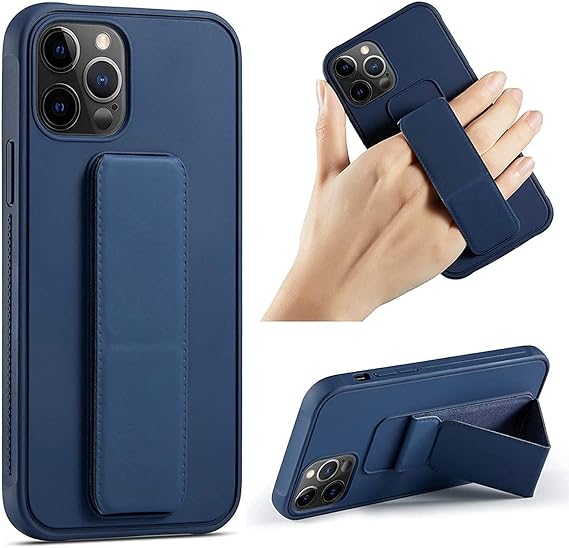 NEW Case Compatible With iPhone 15 Pro Max Cover Black Magnetic Car Mount Kickstand & Holder, Premium Silicone Vertical & Horizontal Hand Strap and Grip with Multi Stand