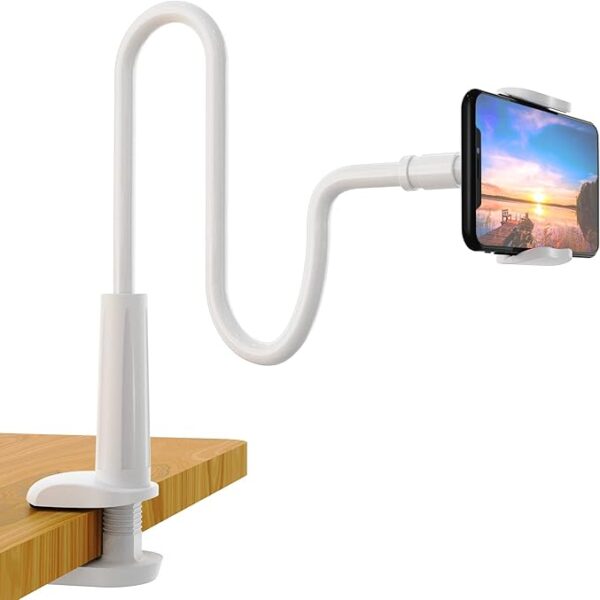 SHAWE Phone Holder Bed Gooseneck Mount - Flexible Arm 360 Mount Clip Adjustable Bracket Clamp Stand Compatible with Cell Phone 11 Pro XS Max XR X 8 7 6 Plus 5 4, Samsung S10 S9 S8 for Bedroom Desk