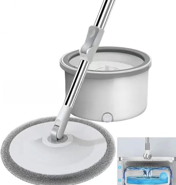 KRSA Microfiber Spin Mop and Bucket Set with Water Filtration Spinner - Ultimate Professional 360 Self Wringing Sewage Separation Home and Kitchen Cleaner for All Types of Floors Hardwood and Laminate