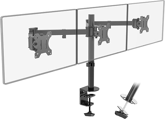 PUTORSEN Triple Monitor Mount Stand for 13-27 LCD LED Screens,Monitor Desk Mount Arm Swivel Tilting Height Adjustable,7 kg per Arm VESA 75 x 75/100 x 100 Black