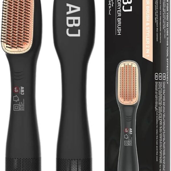 Professional Hair Straightener Brush 2-in-1 - Ceramic Hair Dryer and Styler - Hot Air Stylers - Fast Heating - 3 Temp Settings - Black/Beige - 1200W