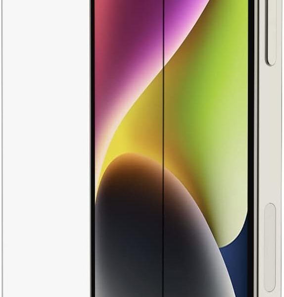 Belkin UltraGlass iPhone 14, iPhone 13 Pro Screen Protector - Easy Application with Installation Guide Tray - Crystal Clear Tempered Glass Screen Protector with AntiMicrobial-Treated Display