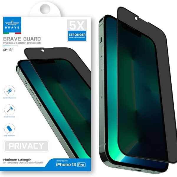 BRAVE Premium Privacy iPhone 13 Pro Screen Protector 6.06 Inch, 9H Tempered Glass HD Clear, Anti-Spy & Anti-Scratch Bubble Free iPhone Glass Protector with Easy Installation Tray (SP-13P)