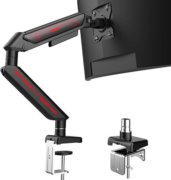 ETHU Single Monitor Arm, Adjustable Gas Spring Monitor Stand for 13-32 inch Monitor up to 9kg, Full Motion Computer Monitor Mount, LED/LCD Display Arm with VESA Pattern 75x75/100x100 Single Arm Black