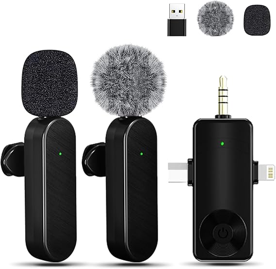 Generic Gicorino Mini Microphone for iPhone Android Camera iPad USB-C, 4 in 1 Professional Wireless Lavalier