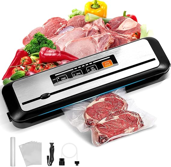 INKBIRD Automatic Vacuum Sealer Machine with Built-in Cutter and Starter Kit for Food Preservation - Food Vacuum Sealer for Sous Vide and Food Storage,One-Touch LED Sealing for Dry & Moist Food Modes