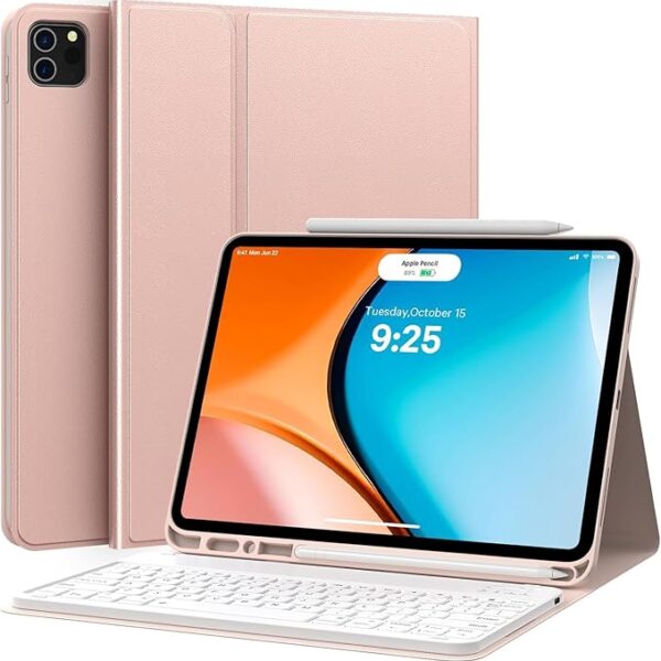 Worldtronics iPad Pro 12.9 Inch 2021 Case with Keyboard – Wireless Detachable Keyboard Case with Pencil Holder, Compatible with iPad Pro 12.9" 5th/4th/3rd Generation, Slim Protective Cover