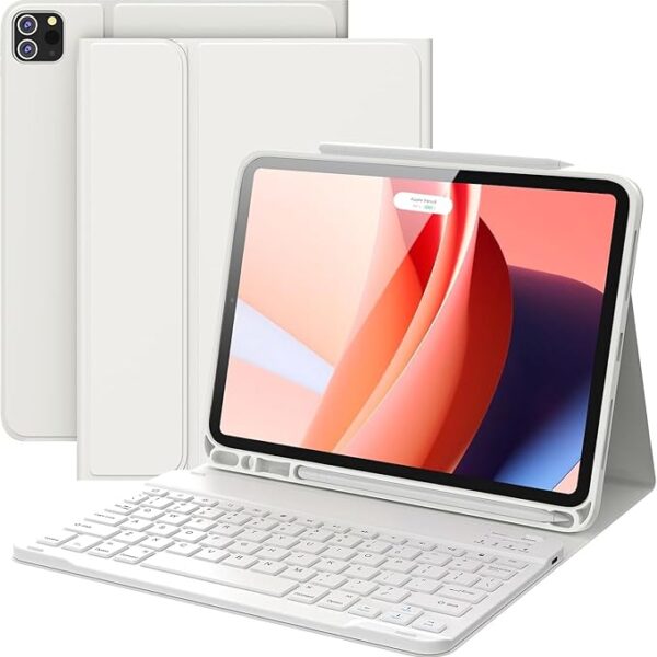 Worldtronics iPad Air 11 Inch Case with Keyboard M3/M2 (2025/2024), Slim Detachable Wireless Rechargeable Keyboard, Pencil Holder, Smart Protective Cover for iPad Pro 11" (4th/3rd/2nd/1st Gen)