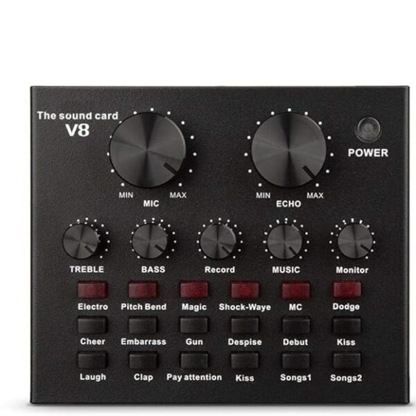 Worldtronics V8 Multifunctional Sound Card – Portable Mobile Audio Mixer & Karaoke Sound Mixer, Professional Recording Sound Card for Live Broadcast, K Songs, Streaming, Voice Chatting, Podcasting