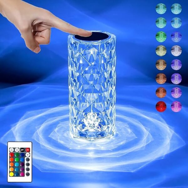 Worldtronics Crystal Lamp, 16 Color Changing Rose Diamond Table Lamp, USB Rechargeable LED Touch Bedside Night Light with Remote Control, Romantic Rose Crystal Lamp for Bedroom, Living Room & Gifts