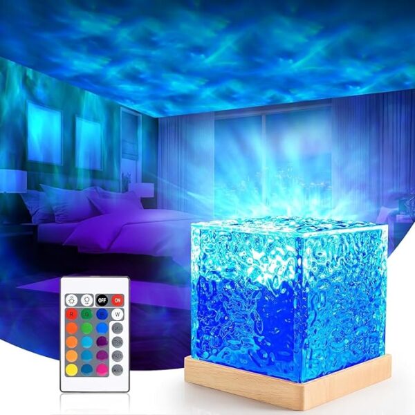 Worldtronics Ocean Wave Projector Light – 3D Water Wave Effect LED Night Light, Romantic Crystal Table Lamp, Bedroom Decor Mood Lighting for Relax, Party, and Gifts